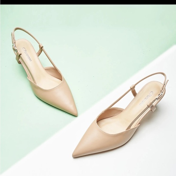 C.Paravano Sleek Slingback Flat (Freya)Taupe 39 1/2 Pointed Toe Adjustable Strap - Picture 2 of 16